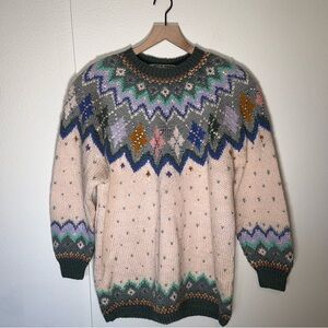 VINTAGE KITTY HAWK BY VIVIAN WANG fair isle wool blend chunky knit crewneck M